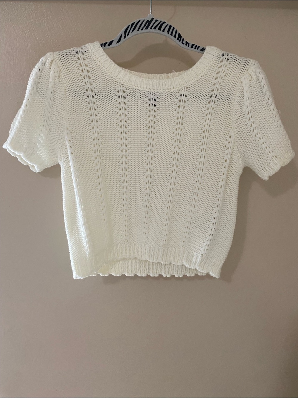 Women's Cream Openwork Knit Crop Top